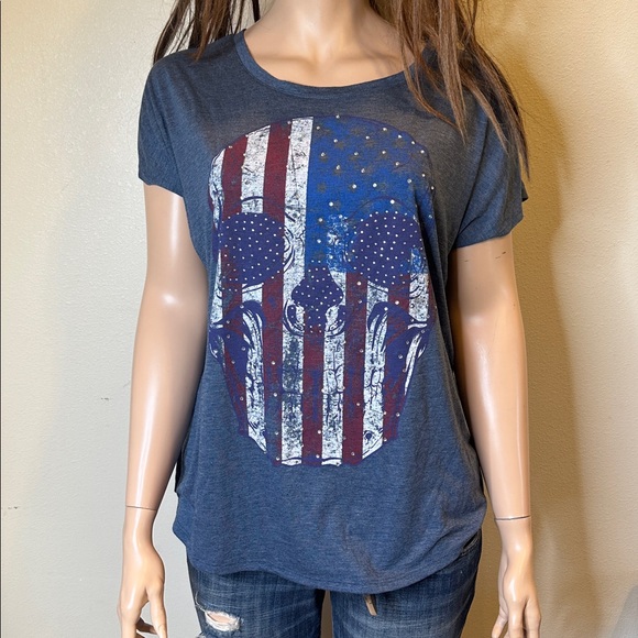 Lane Bryant 18/20 Blue Skull Graphic T-Shirt USA Flag - Picture 1 of 6